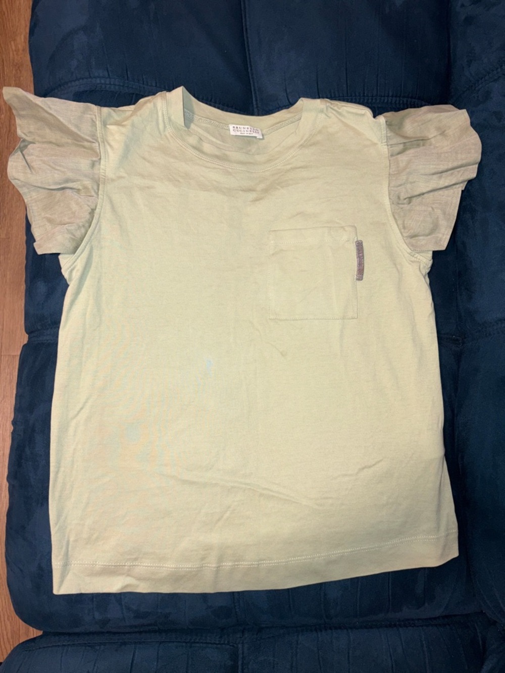 Brunello Cucinelli Light Green Flutter Sleeve Pocket Tee